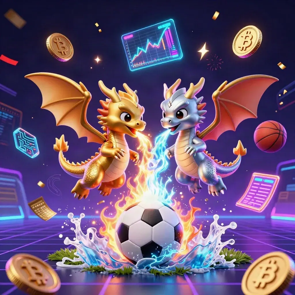 Gold and silver dragons swirl over a neon football burst with coins, sparks and dark casino glow.